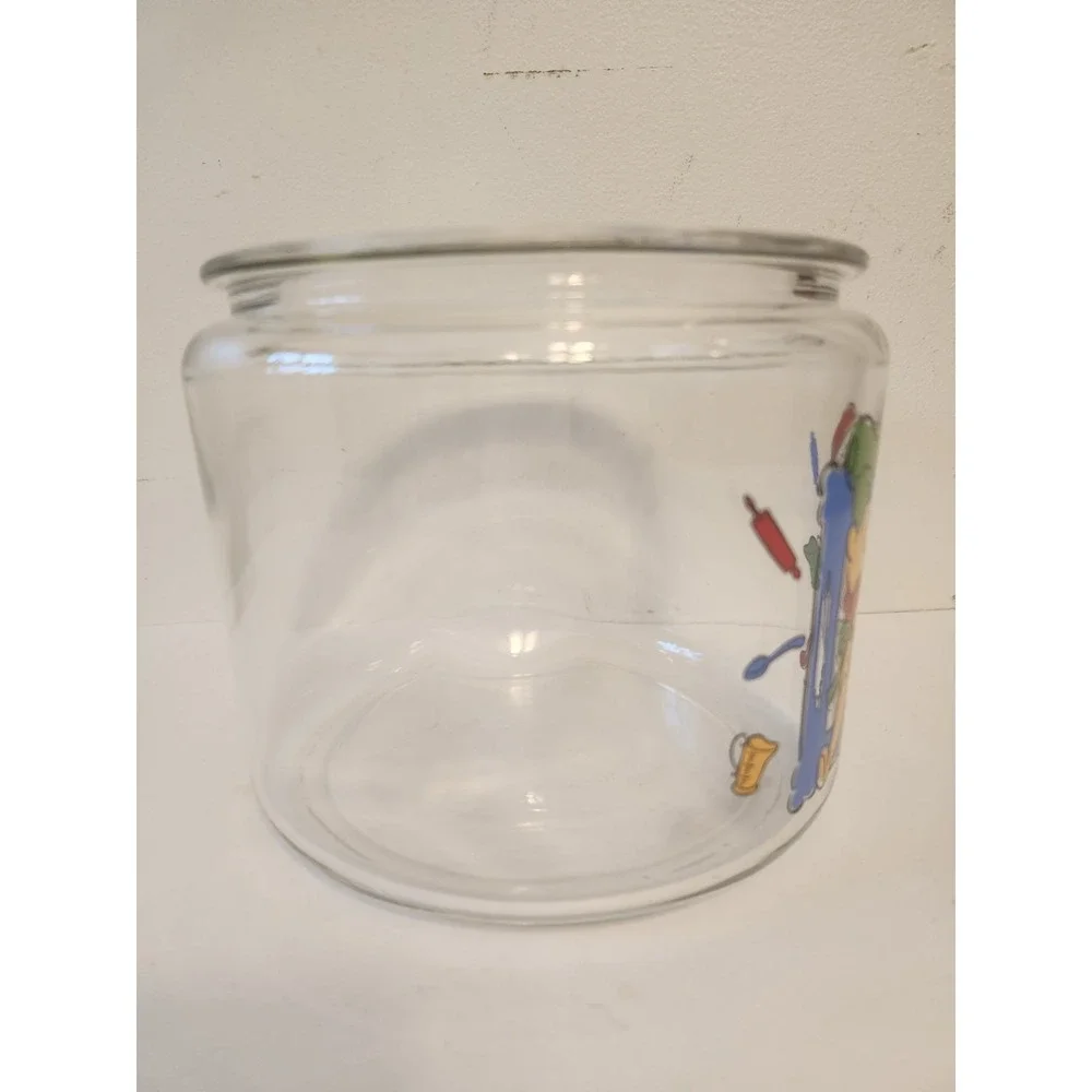 WINNIE THE POOH What's Cooking Glass Cookie Jar Clear Canister Vtg 1990s Disney